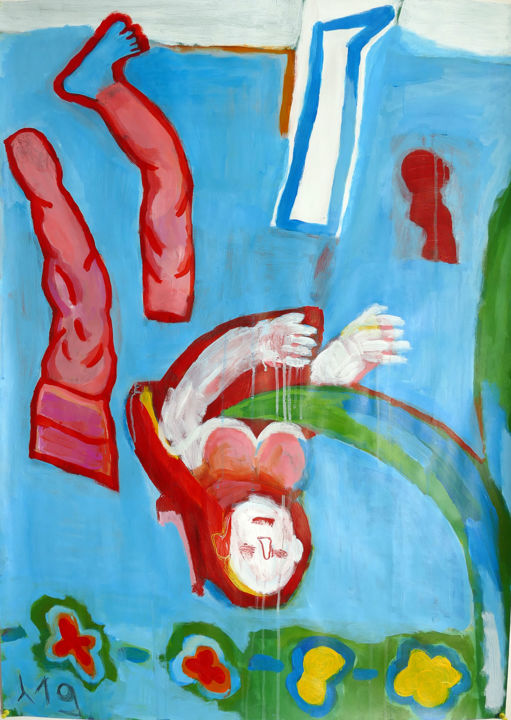 Dessin intitulée "A l'envers rouge" par Eddy Legrand, Œuvre d'art originale, Acrylique