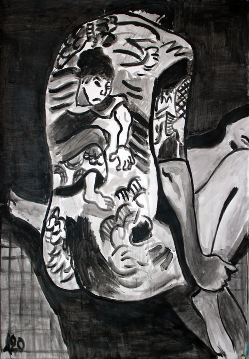Tekening getiteld "TATOO" door Eddy Legrand, Origineel Kunstwerk, Acryl