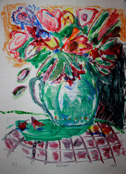 Printmaking titled "Bouquet" by Eddy Legrand, Original Artwork, Monotype