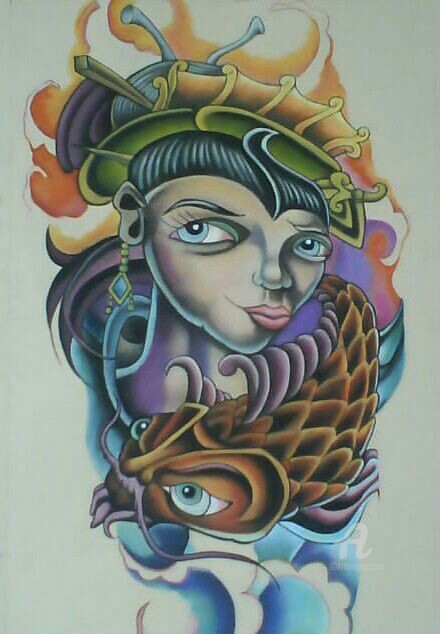 Drawing titled "Cultura oriental" by Edgar Pacheco, Original Artwork, Pastel