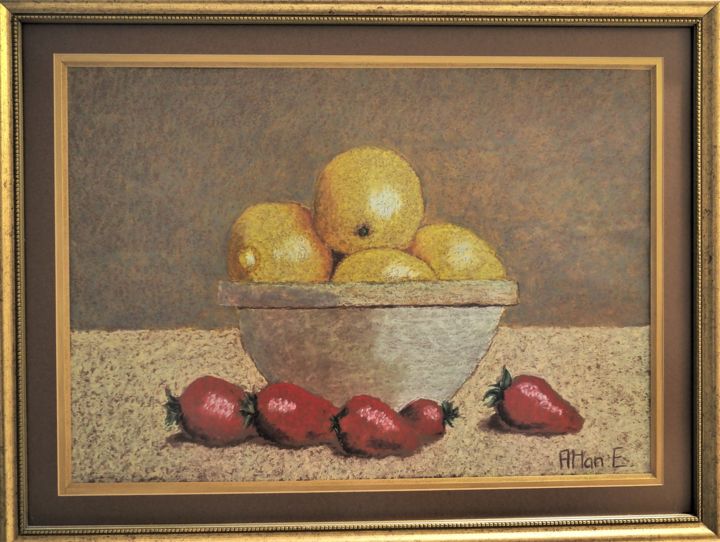 Malerei mit dem Titel "CITRON FRAISES" von Edgard Atlan, Original-Kunstwerk, Pastell