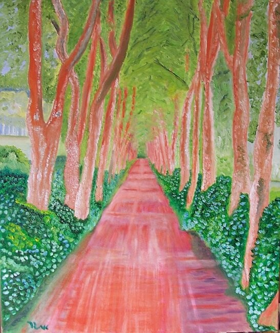Painting titled "Red Road" by Edgard Loepert, Original Artwork, Oil