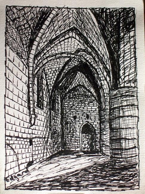 Drawing titled "MEDIEVAL" by Edgard Loepert, Original Artwork, Architecture