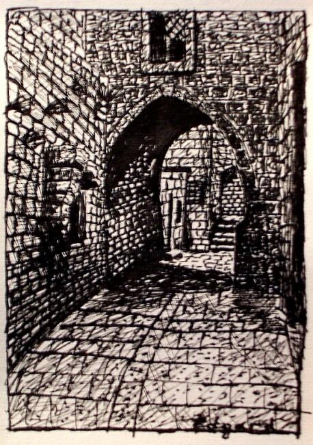 Σχέδιο με τίτλο "JERUSALEM" από Edgard Loepert, Αυθεντικά έργα τέχνης, Αρχιτεκτονική