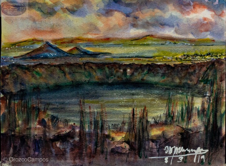 Painting titled "“Lagosen Managua, N…" by Edgard Rene Orozco Campos, Original Artwork, Watercolor