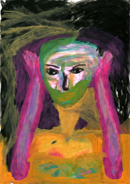 Pittura intitolato "woman portrait 2" da Edi Loshi, Opera d'arte originale, Acquarello
