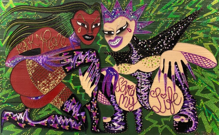 Collages intitolato "Rock’N’Roll Saved m…" da Edie Tempier, Opera d'arte originale, Filo