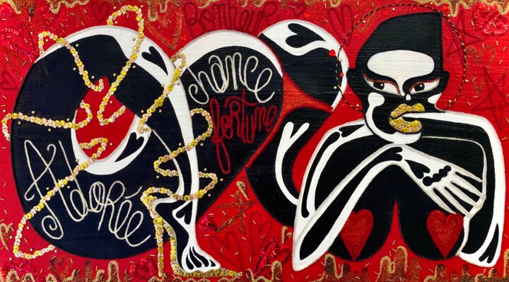Collagen mit dem Titel "Bonheur, Chance, Fo…" von Edie Tempier, Original-Kunstwerk, Acryl