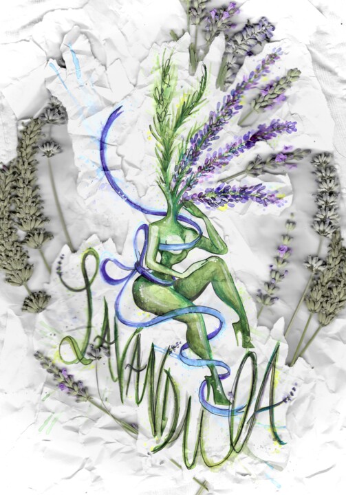 Peinture intitulée "Lavandula" par Edie Tempier, Œuvre d'art originale, Aquarelle