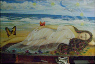 Pintura intitulada "Sonho azul do céu e…" por Edilma Rocha, Obras de arte originais
