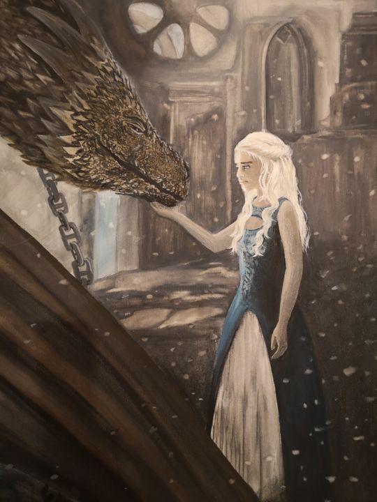 제목이 "Mother of dragons"인 미술작품 Daina로, 원작, 온도 나무 들것 프레임에 장착됨