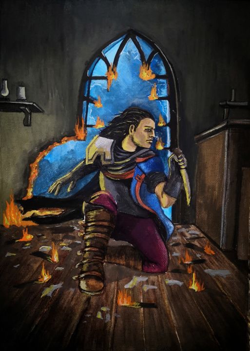Painting titled "The thief" by Daina, Original Artwork, Tempera Mounted on Other rigid panel