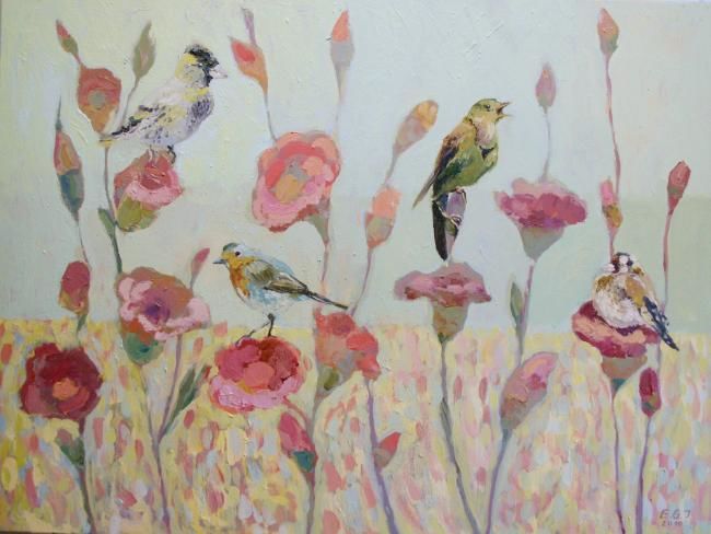 Painting titled "Birds" by Edita Januskeviciene, Original Artwork