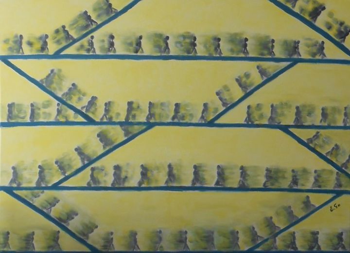 Painting titled "Human Ant-house" by Edita Golcaite, Original Art, Oil