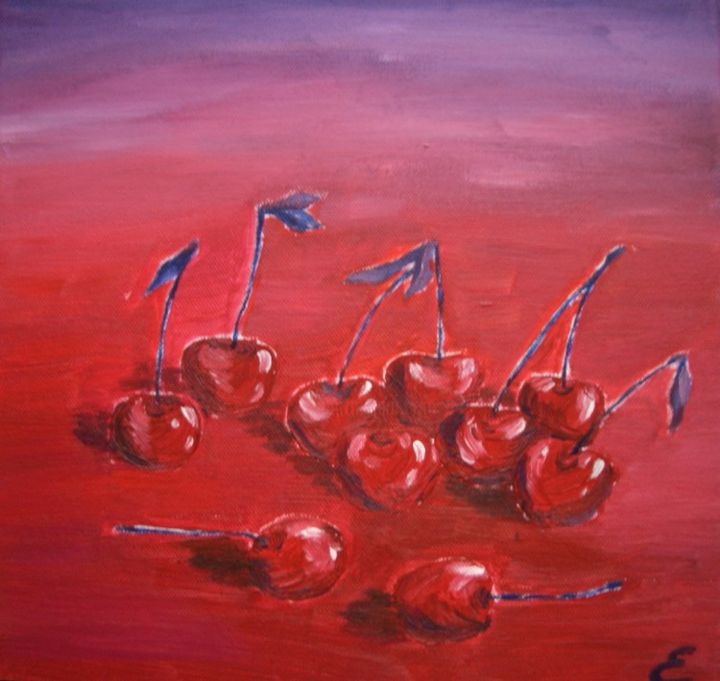 Painting titled "Magical cherries" by Edita Golcaite, Original Artwork, Oil