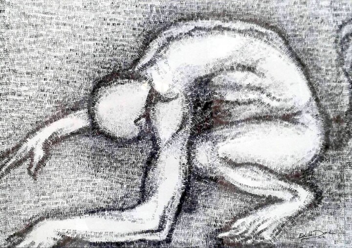 Disegno intitolato "La bête qui sommeil…" da Edith Bos Boyer (EDITH DONC), Opera d'arte originale, Altro
