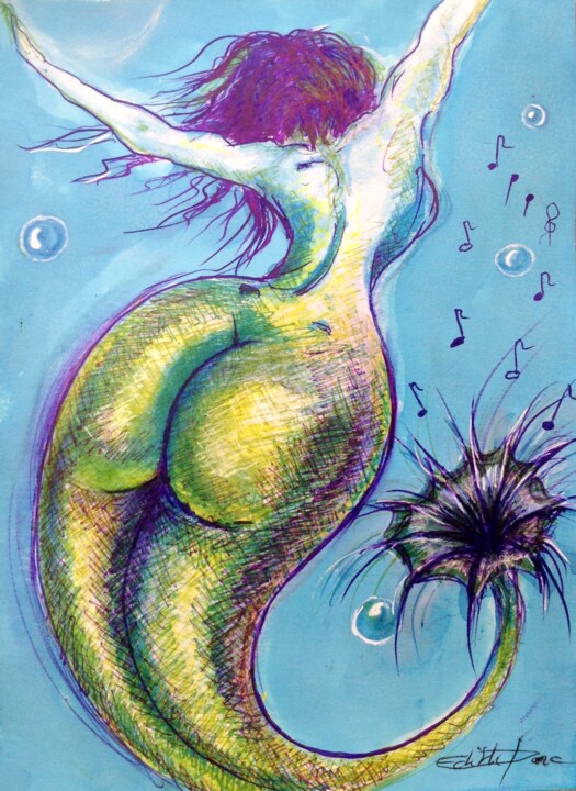 Рисунок под названием "Danseuse aquatique" - Edith Bos Boyer (EDITH DONC), Подлинное произведение искусства, Шариковая ручка