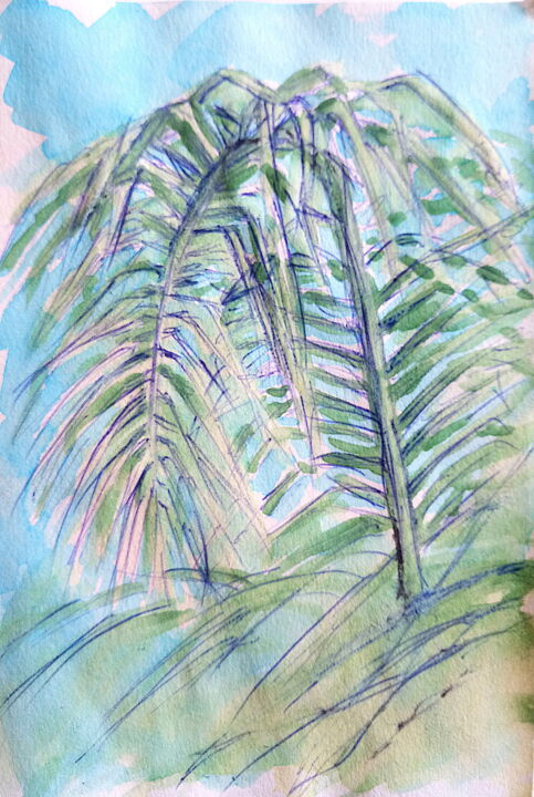 Drawing titled "Une branche de palm…" by Edith Bos Boyer (EDITH DONC), Original Artwork, Watercolor