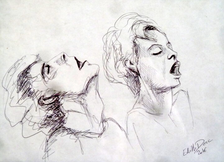 Dessin intitulée "Orgasme" par Edith Bos Boyer (EDITH DONC), Œuvre d'art originale, Stylo à bille