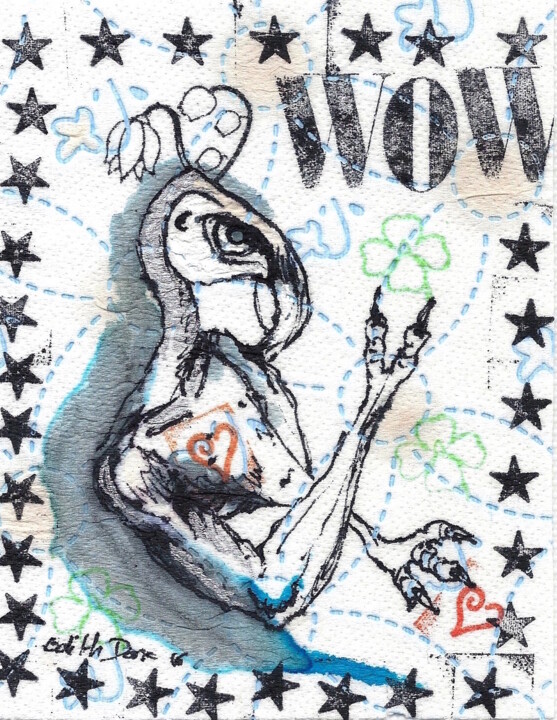 Zeichnungen mit dem Titel "WOW" von Edith Bos Boyer (EDITH DONC), Original-Kunstwerk, Tinte