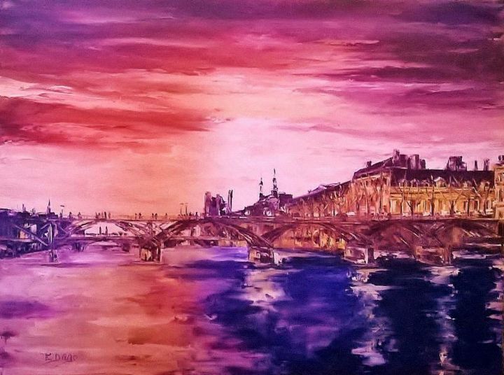 Painting titled "Pont des Arts" by Edith Dago, Original Artwork, Oil