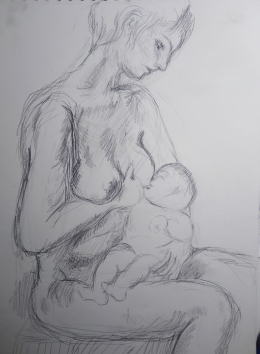 Drawing titled "allaitement" by Edyth Delaporte, Original Artwork