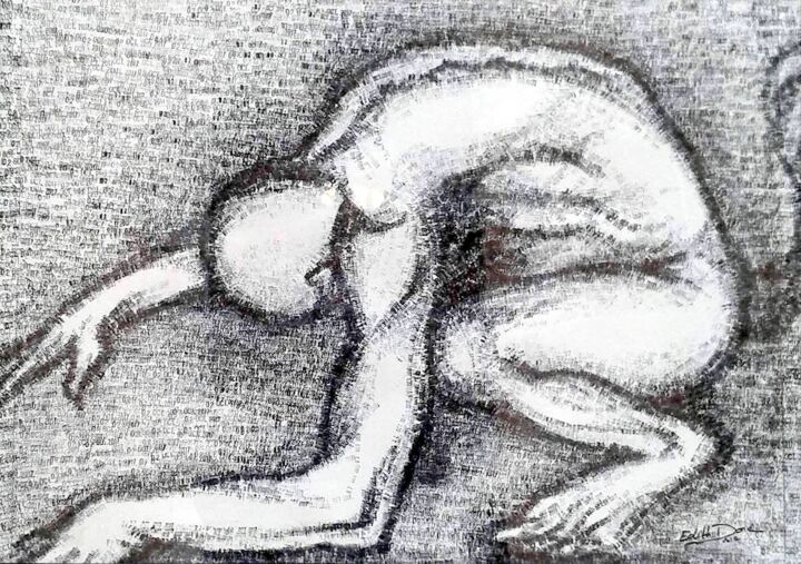 Σχέδιο με τίτλο "La bête qui sommeil…" από Edith Donc, Αυθεντικά έργα τέχνης, Άλλος