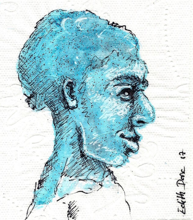Rysunek zatytułowany „Le Papou” autorstwa Edith Donc, Oryginalna praca, Atrament