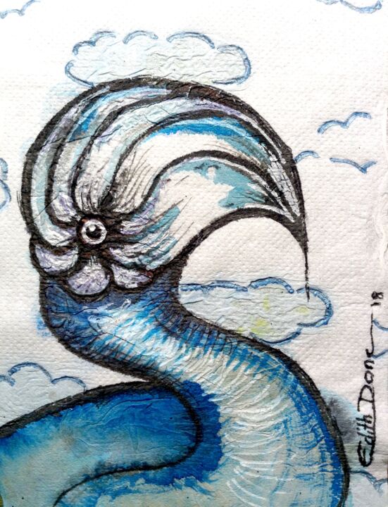 Dessin intitulée "Drôle d'oiseau" par Edith Donc, Œuvre d'art originale, Encre