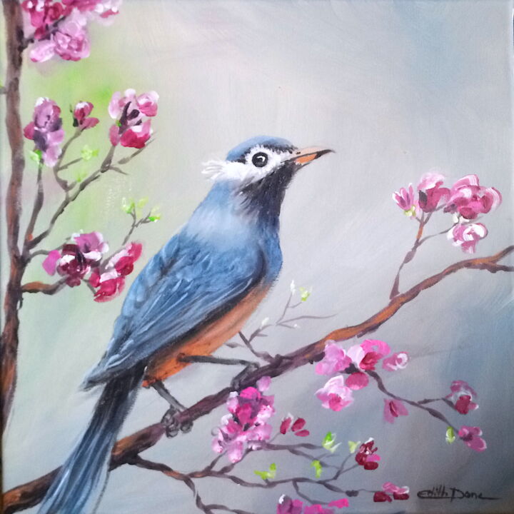 Painting titled "L'oiseau bleu, l'oi…" by Edith Donc, Original Artwork, Acrylic