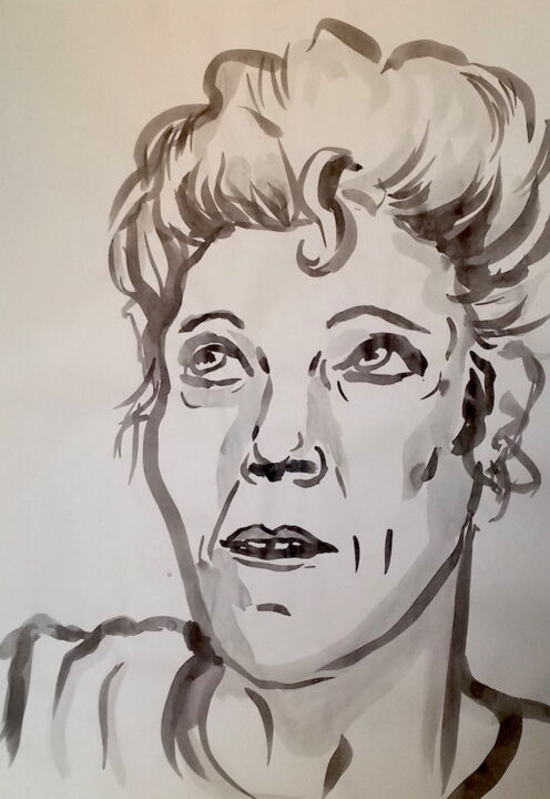 Zeichnungen mit dem Titel "Autoportrait" von Edith Donc, Original-Kunstwerk, Tinte