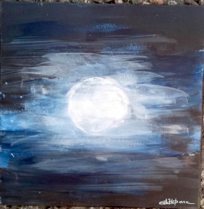 Painting titled "Pleine lune" by Edith Donc, Original Artwork, Acrylic