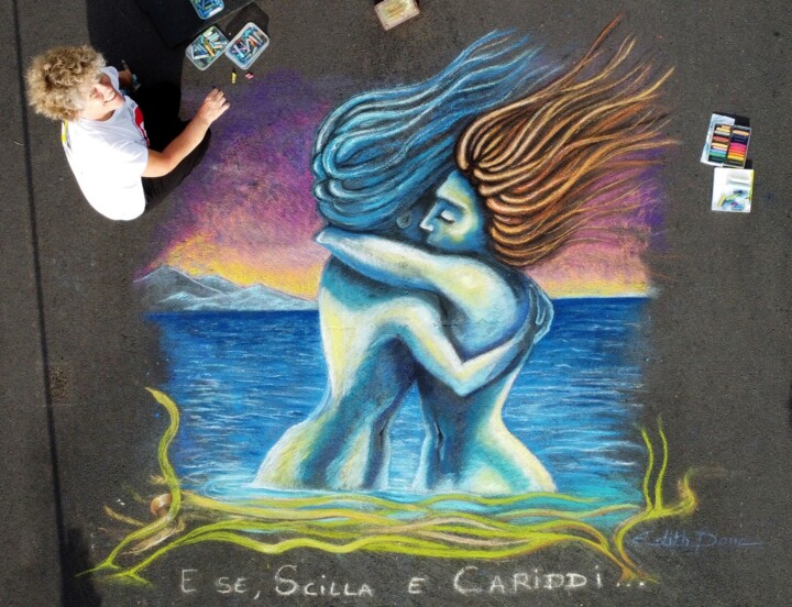 Drawing titled "Scylla et Charybde" by Edith Donc, Original Artwork, Pastel
