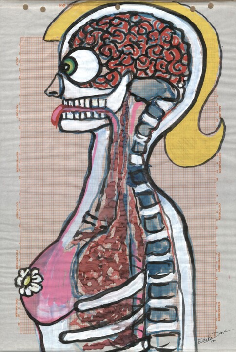Σχέδιο με τίτλο "Girly" από Edith Donc, Αυθεντικά έργα τέχνης, Μελάνι