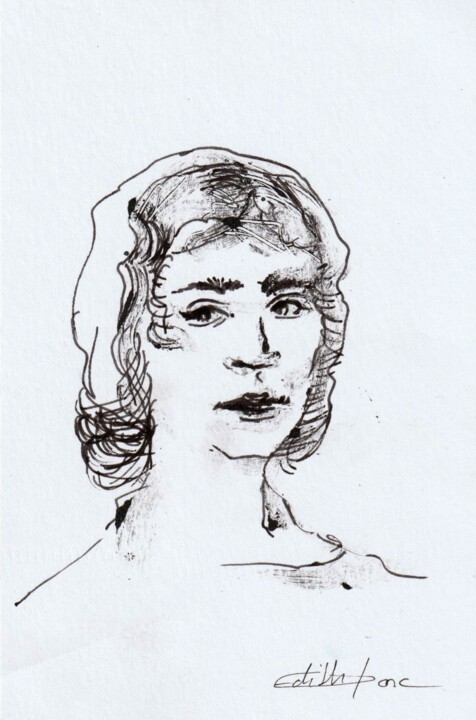 제목이 "Portrait d'femme"인 그림 Edith Donc로, 원작, 단형