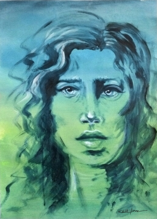 Pintura titulada "Plutôt vert ?" por Edith Donc, Obra de arte original, Acrílico