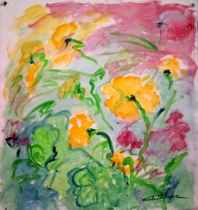 Peinture intitulée "Capucines" par Edith Donc, Œuvre d'art originale, Acrylique