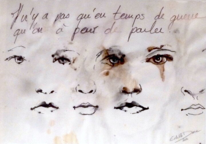Drawing titled "Temps de guerre" by Edith Donc, Original Artwork, Ink