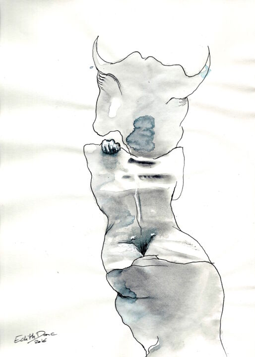 Dibujo titulada "De dos" por Edith Donc, Obra de arte original, Tinta