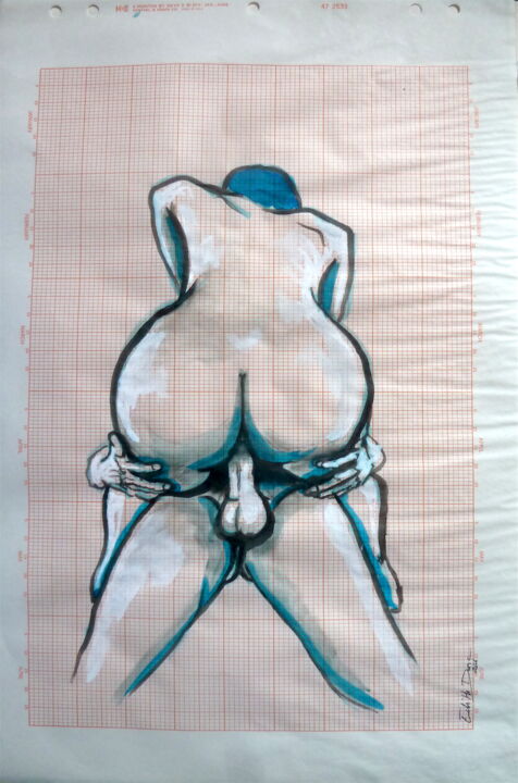 Drawing titled "Délice amoureux" by Edith Donc, Original Artwork, Ink