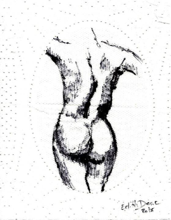 「Nu de dos」というタイトルの描画 Edith Doncによって, オリジナルのアートワーク, マーカー