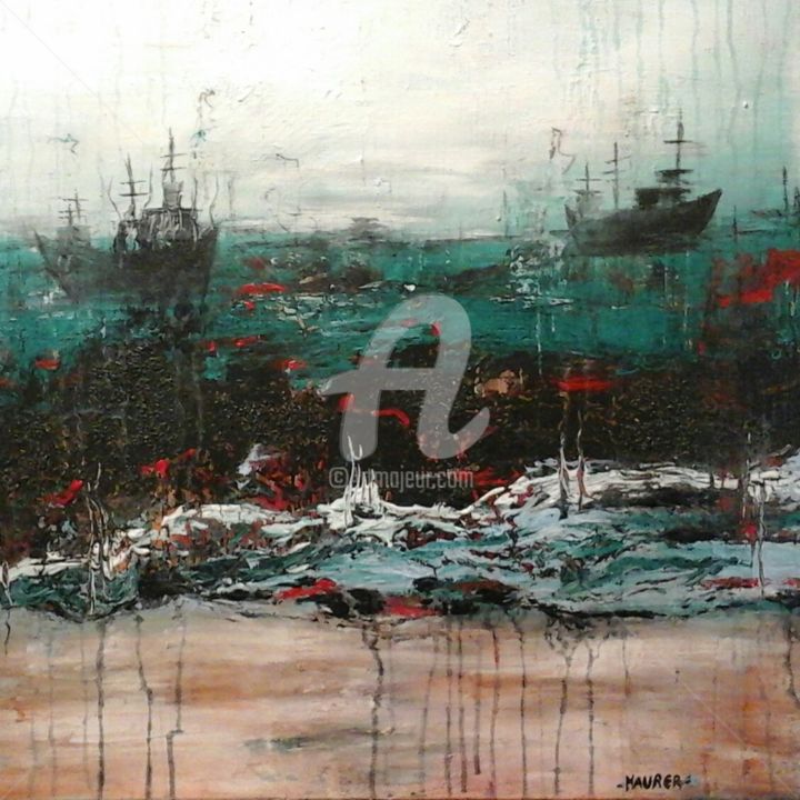 Pintura titulada "ABSTRAKTE MEER LAND…" por Edith Maurer, Obra de arte original