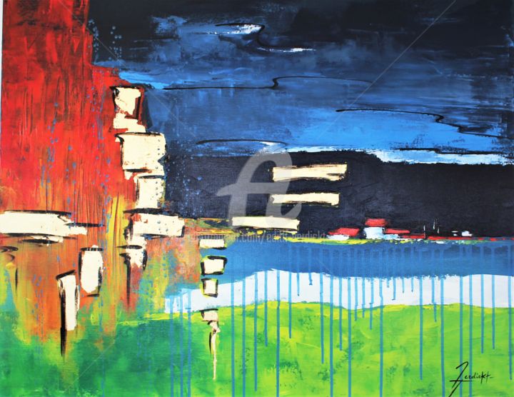 Peinture intitulée "Abstract Cabanes" par Edith Verdickt, Œuvre d'art originale, Acrylique