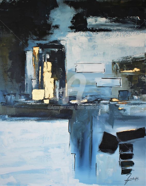 Painting titled "Abstract City" by Edith Verdickt, Original Artwork