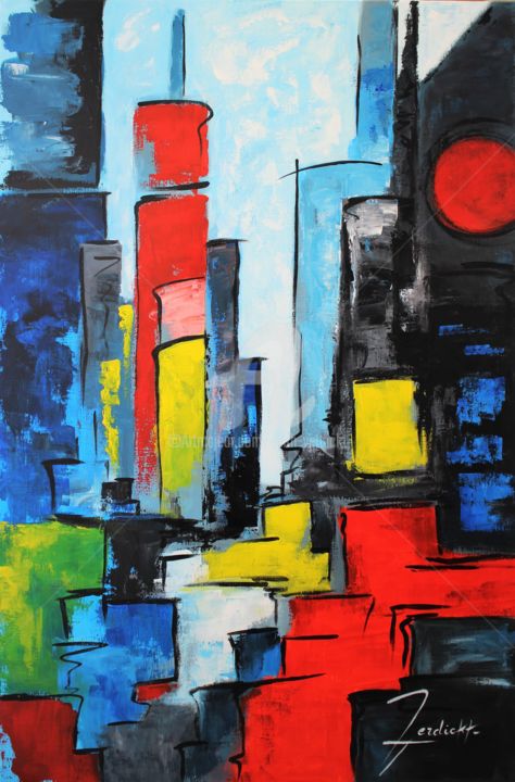 Painting titled "Ambiance Urbaine I" by Edith Verdickt, Original Artwork, Acrylic