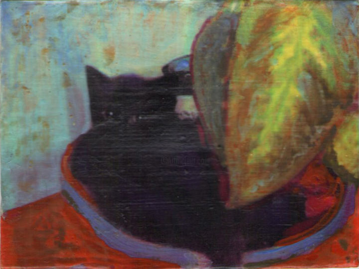 Collages intitulée "Gato en la maceta 1…" par Edith Fiamingo, Œuvre d'art originale