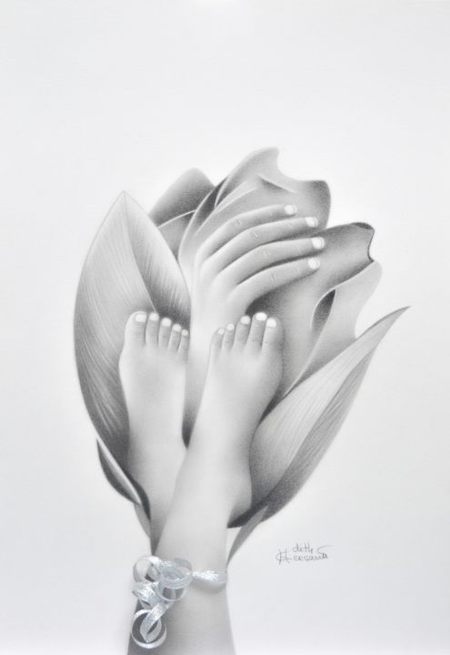 Dessin intitulée "Bouquet" par Edith Hersant, Œuvre d'art originale, Graphite