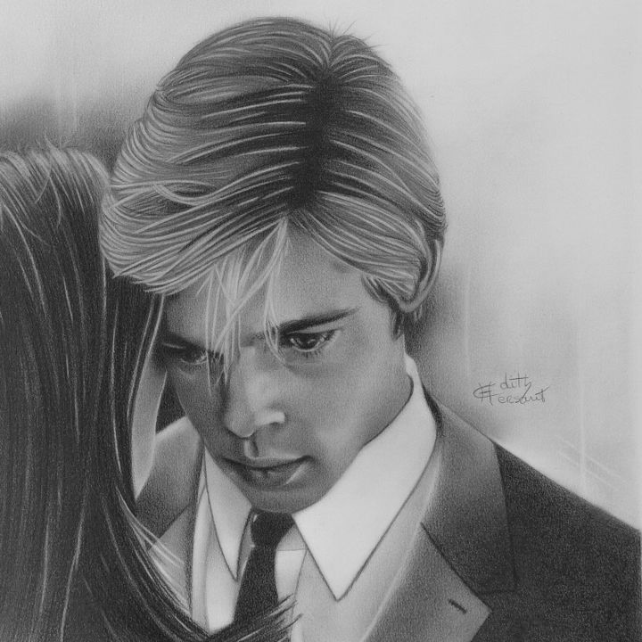 제목이 "Brad Pitt"인 그림 Edith Hersant로, 원작, 흑연