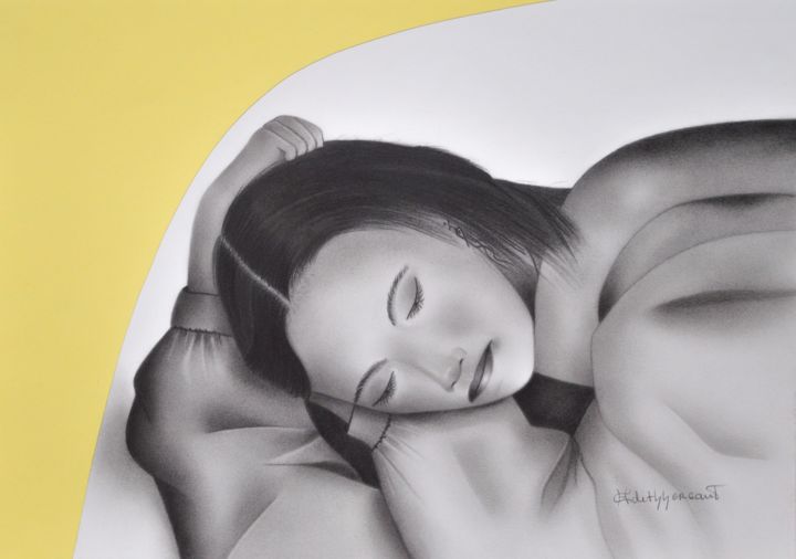 Dibujo titulada "La dormeuse" por Edith Hersant, Obra de arte original, Grafito
