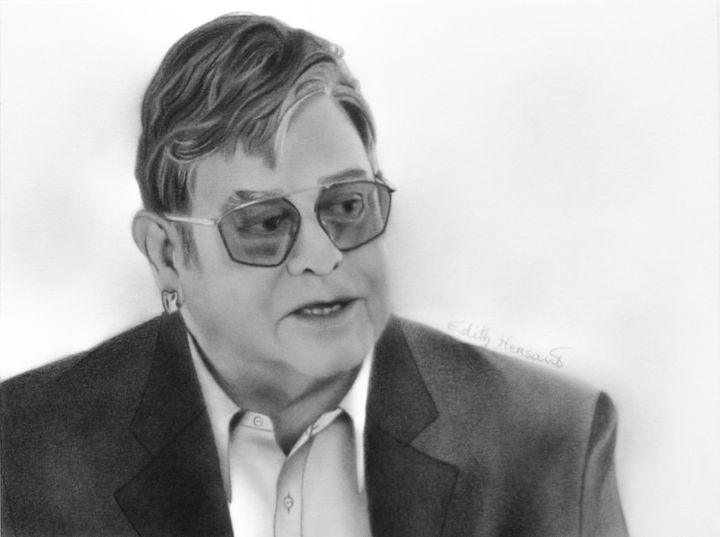 图画 标题为“Sir Elton John” 由Edith Hersant, 原创艺术品, 石墨